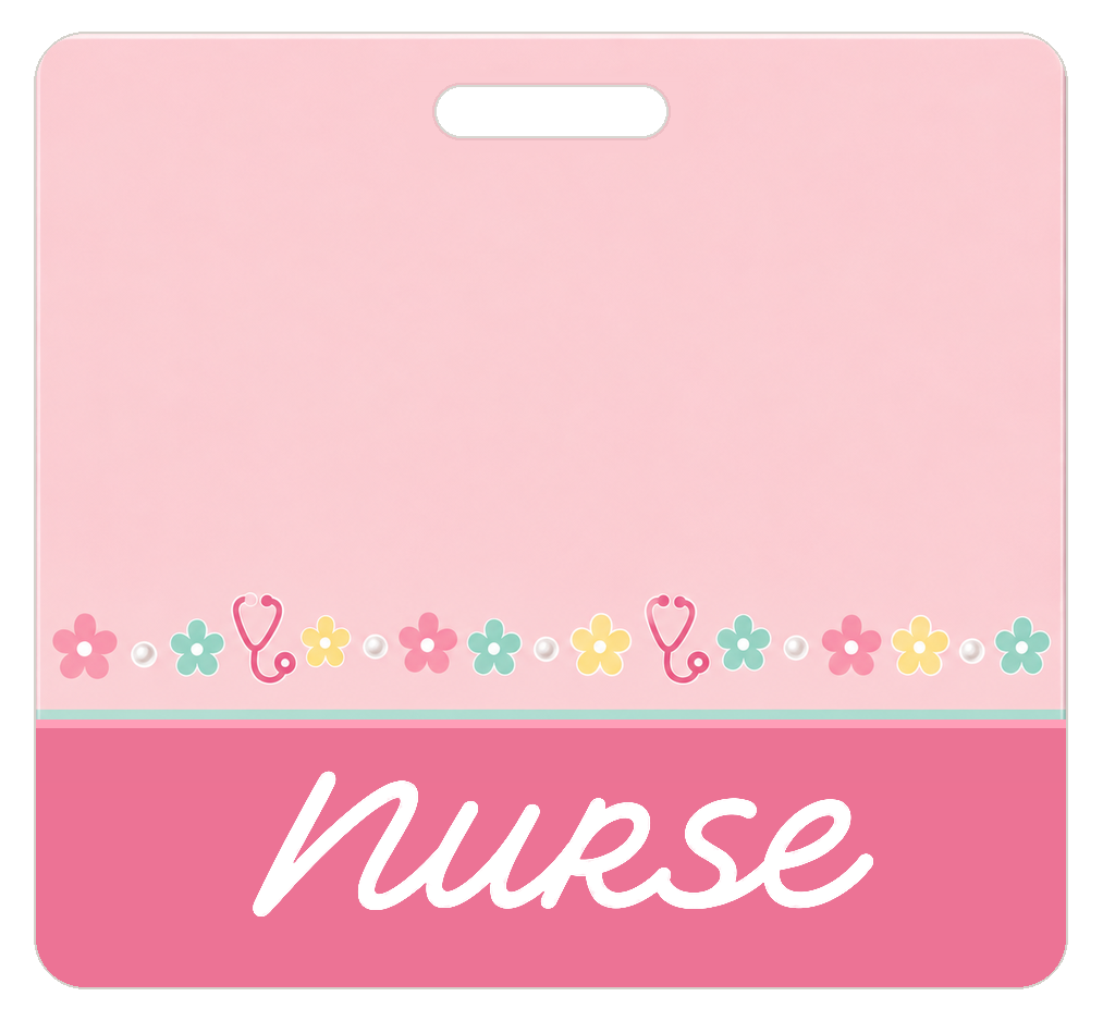 Badge Buddy — Blush Clinical Blossoms, Landscape / Horizontal ID, Banded Signature, NURSE preview