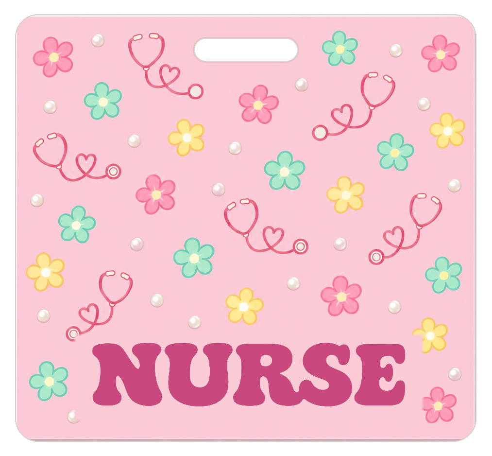 Badge Buddy — Blush Clinical Blossoms, Landscape / Horizontal ID, Solid Scatter, NURSE preview