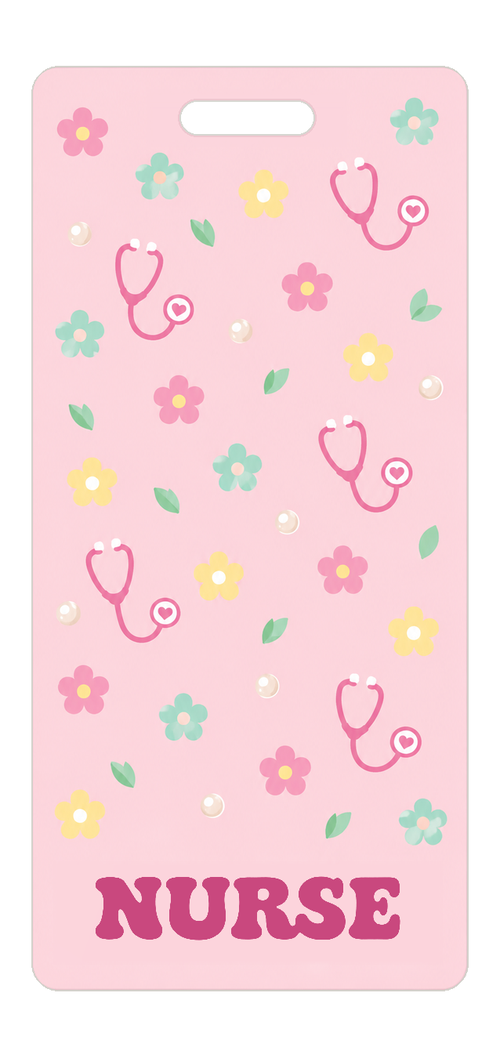 Badge Buddy — Blush Clinical Blossoms, Portrait / Vertical ID, Solid Scatter, NURSE preview