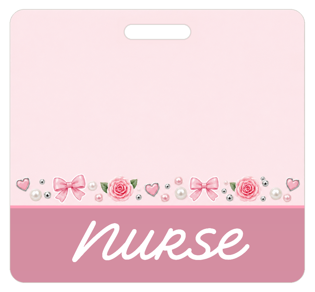 Badge Buddy — Blush Roses & Pearls, Landscape / Horizontal ID, Banded Signature, NURSE preview