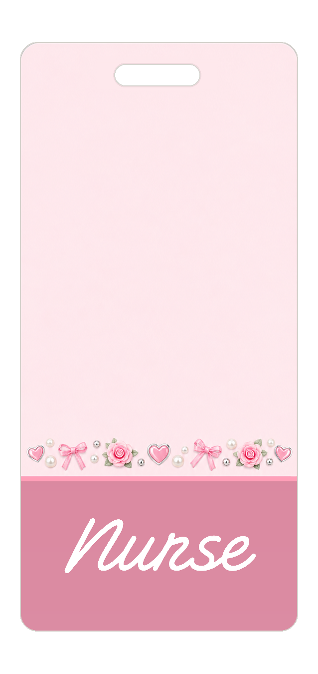 Badge Buddy — Blush Roses & Pearls, Portrait / Vertical ID, Banded Signature, NURSE preview