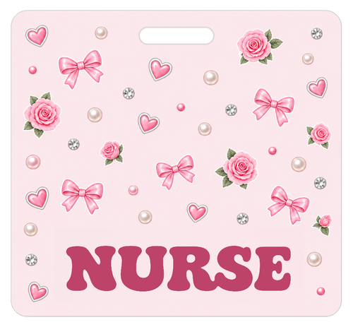 Badge Buddy — Blush Roses & Pearls, Landscape / Horizontal ID, Solid Scatter, NURSE preview