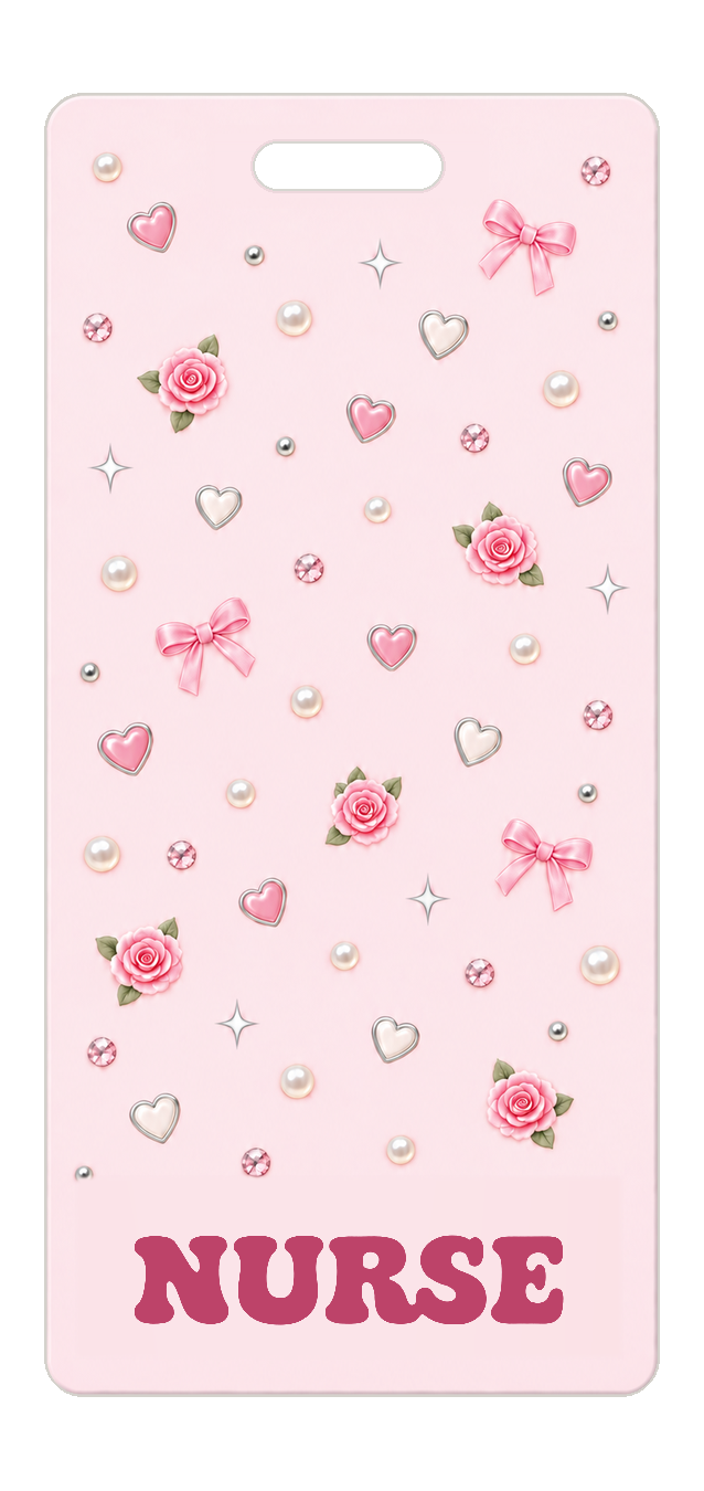 Badge Buddy — Blush Roses & Pearls, Portrait / Vertical ID, Solid Scatter, NURSE preview