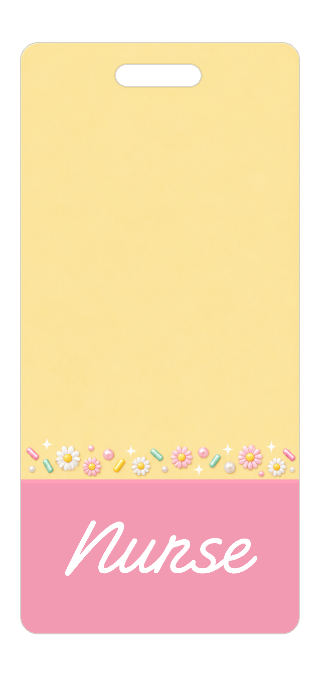 Badge Buddy — Butter Yellow Pastel Daisies, Portrait / Vertical ID, Banded Signature, NURSE preview