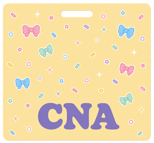 CNA cat-themed Badge Buddy, landscape Solid Scatter design