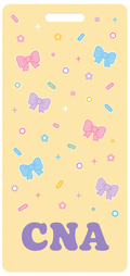CNA cat-themed Badge Buddy, portrait Solid Scatter design
