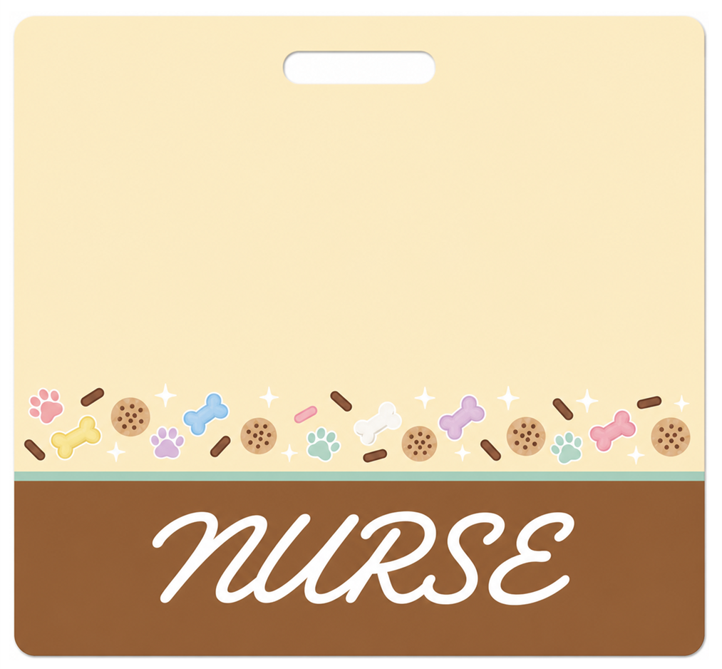Cookie puppy-themed NURSE Badge Buddy, landscape Banded Signature design