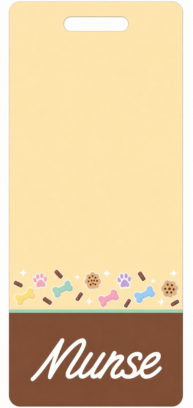 Cookie puppy-themed NURSE Badge Buddy, portrait Banded Signature design