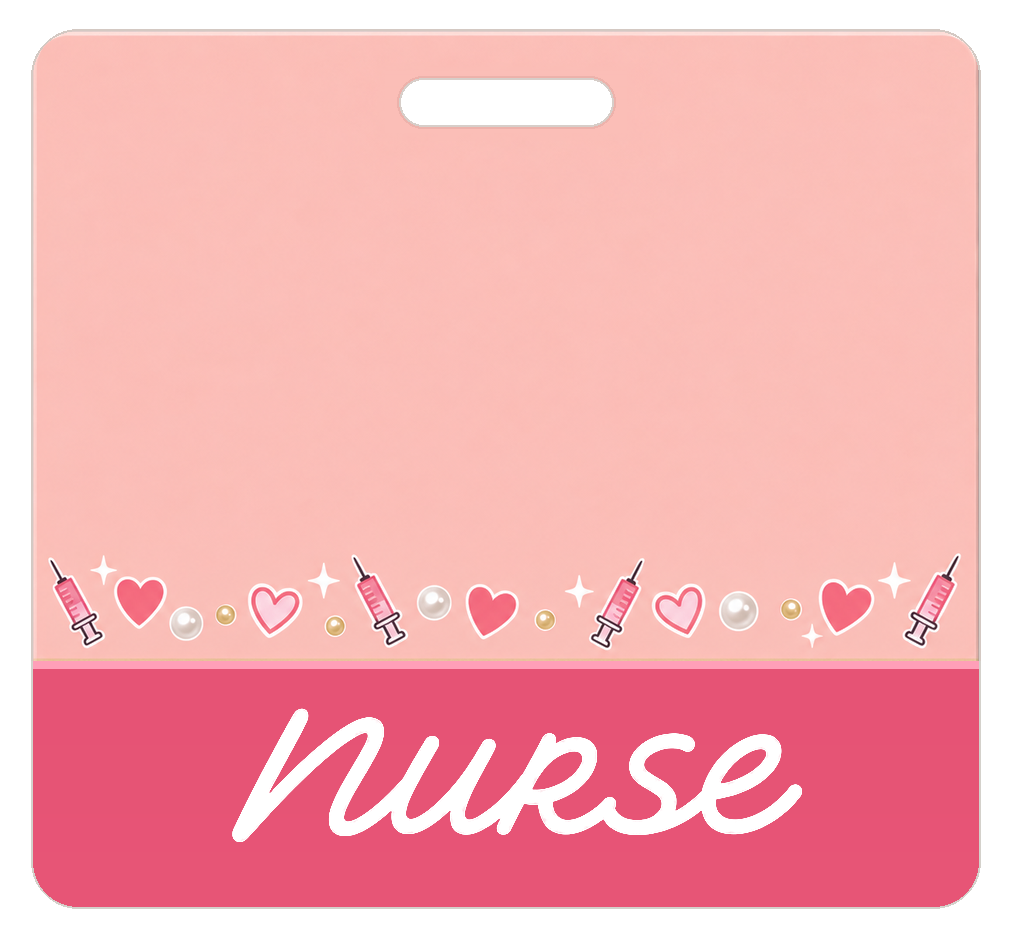 Badge Buddy — Coral Care Hearts, Landscape / Horizontal ID, Banded Signature, NURSE preview