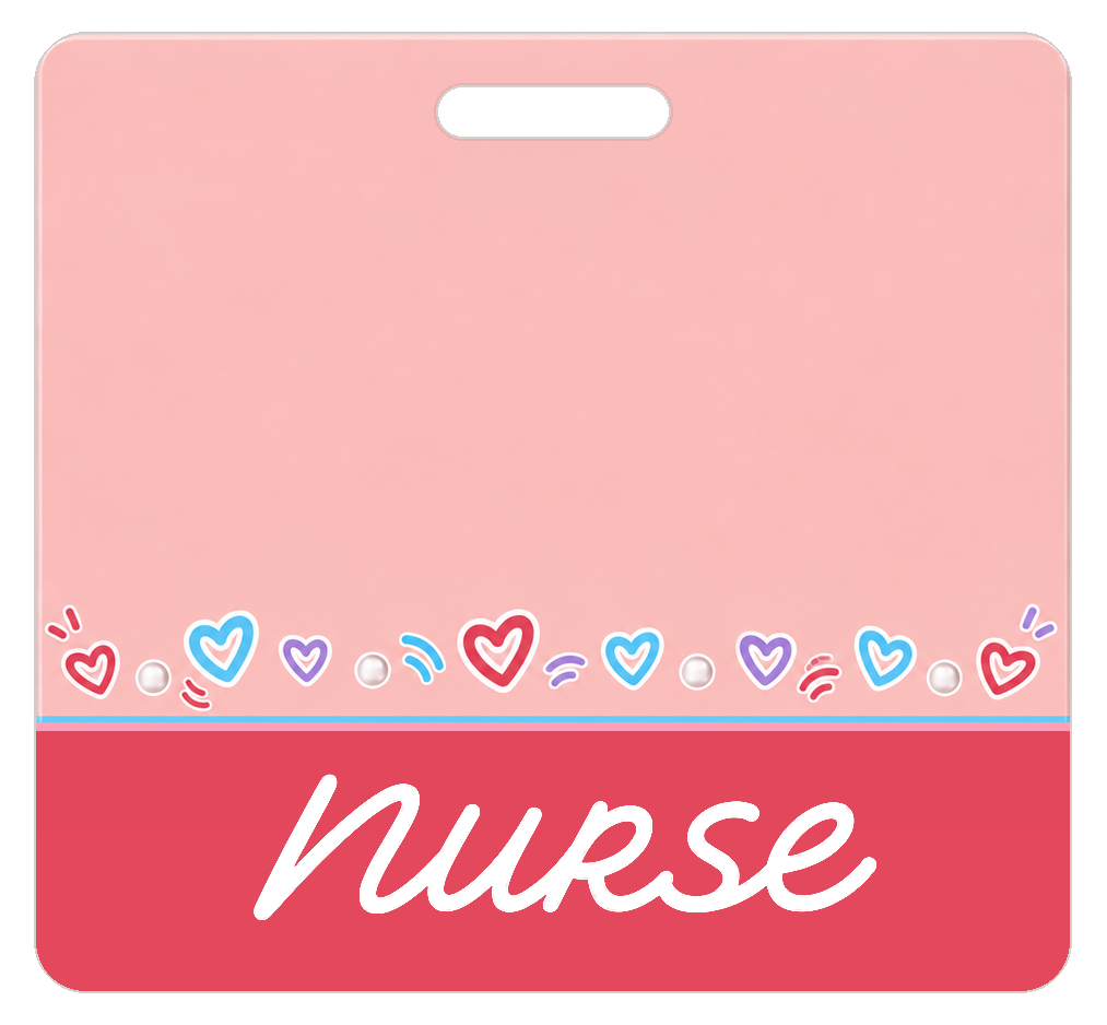 Badge Buddy — Coral Rehab Hearts, Landscape / Horizontal ID, Banded Signature, NURSE preview