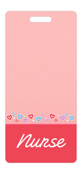 Badge Buddy — Coral Rehab Hearts, Portrait / Vertical ID, Banded Signature, NURSE preview