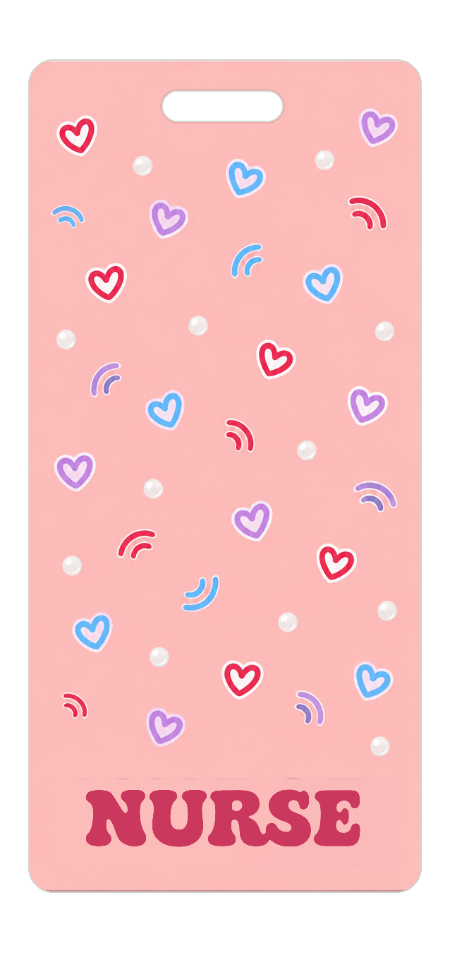 Badge Buddy — Coral Rehab Hearts, Portrait / Vertical ID, Solid Scatter, NURSE preview