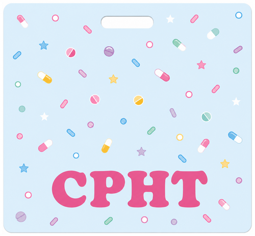 CPhT pill pattern Badge Buddy, landscape Solid Scatter design