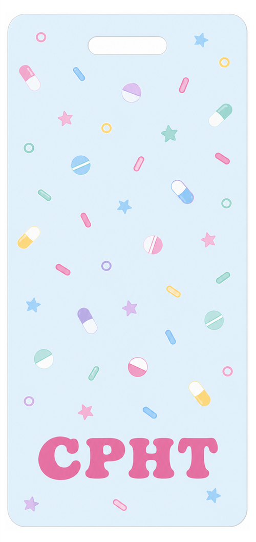 CPhT pill pattern Badge Buddy, portrait Solid Scatter design