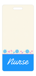 Badge Buddy — Cream Blue Daisies & Pink Hearts, Portrait / Vertical ID, Banded Signature, NURSE preview