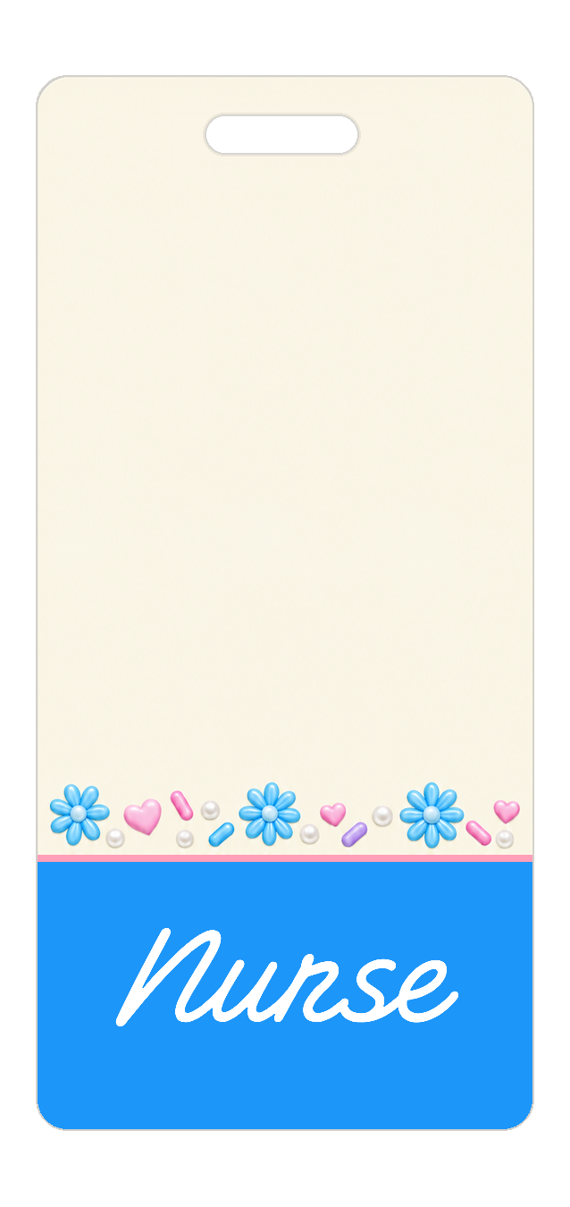 Badge Buddy — Cream Blue Daisies & Pink Hearts