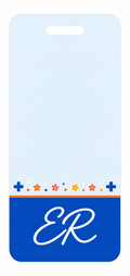 ER blue and orange Badge Buddy, portrait Banded Signature design