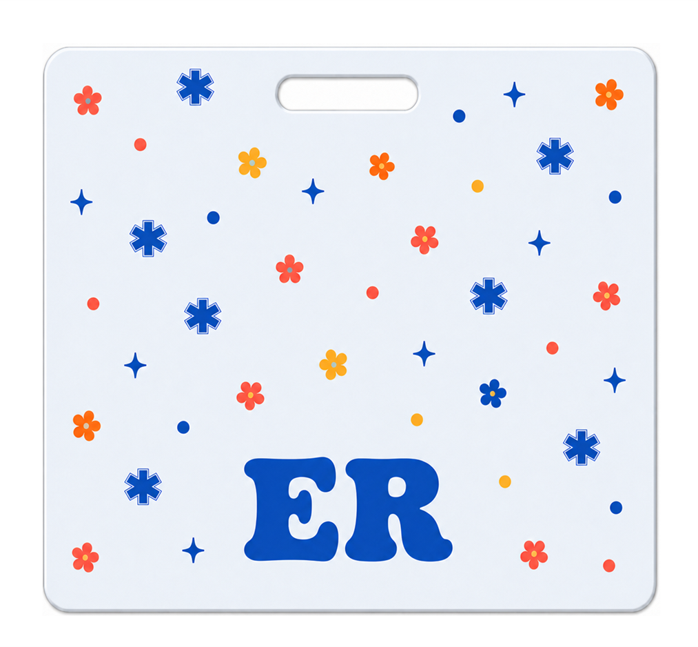 ER blue and orange Badge Buddy, landscape Solid Scatter design