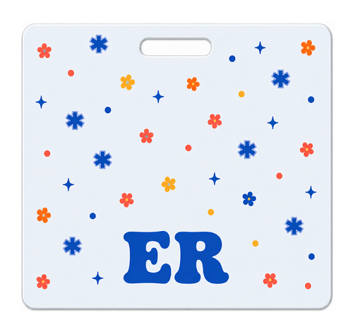 ER blue and orange Badge Buddy, landscape Solid Scatter design