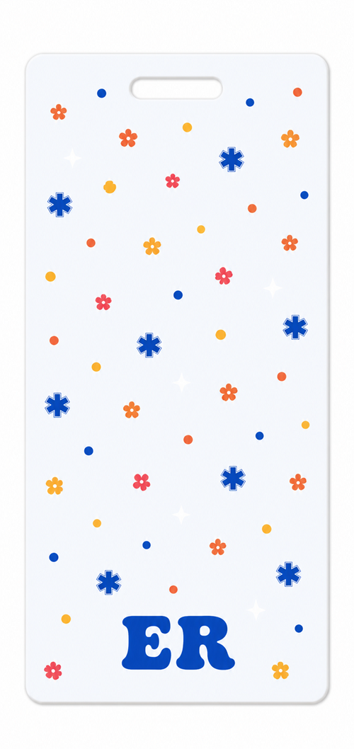 ER blue and orange Badge Buddy, portrait Solid Scatter design