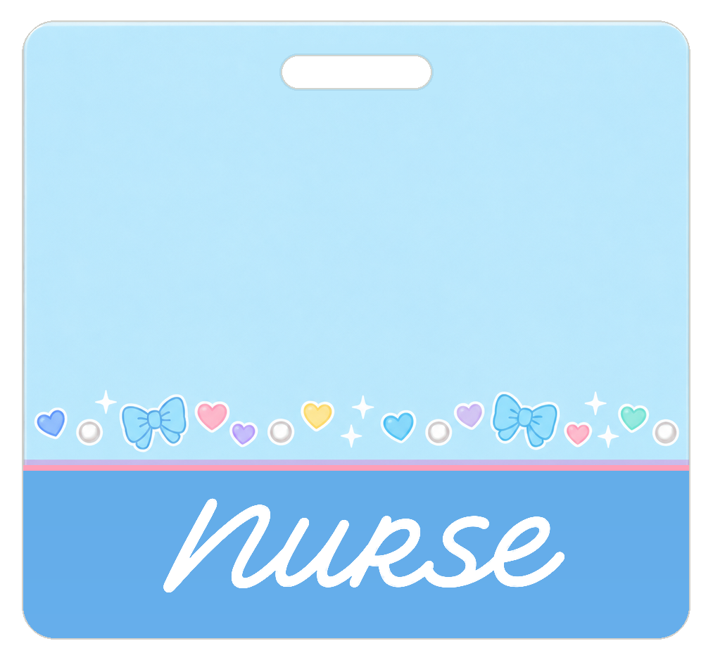 Badge Buddy — Icy Blue Sono Bows, Landscape / Horizontal ID, Banded Signature, NURSE preview