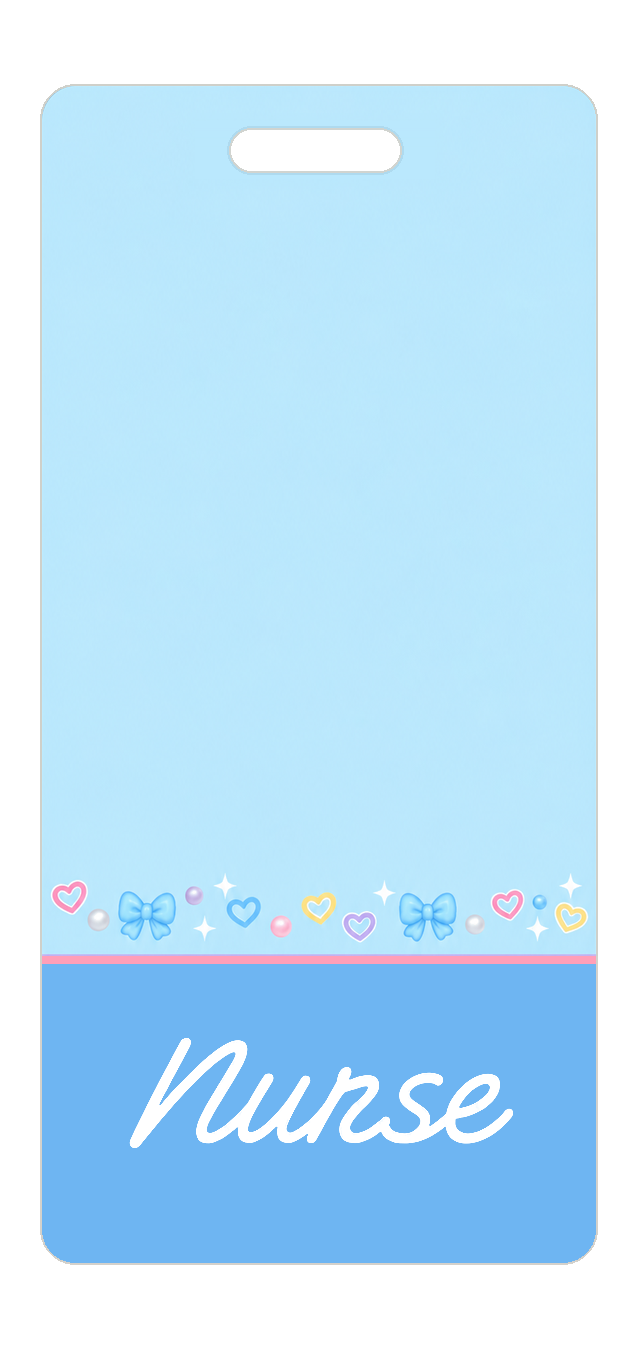 Badge Buddy — Icy Blue Sono Bows, Portrait / Vertical ID, Banded Signature, NURSE preview