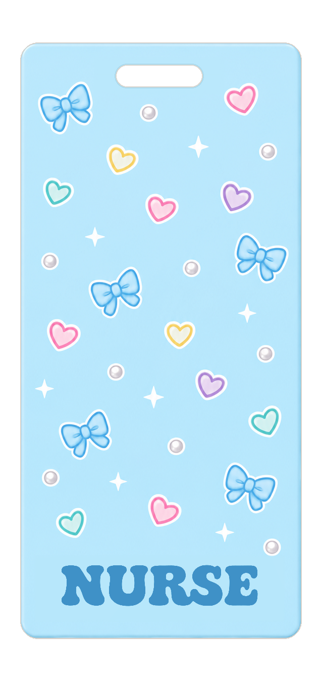 Badge Buddy — Icy Blue Sono Bows, Portrait / Vertical ID, Solid Scatter, NURSE preview