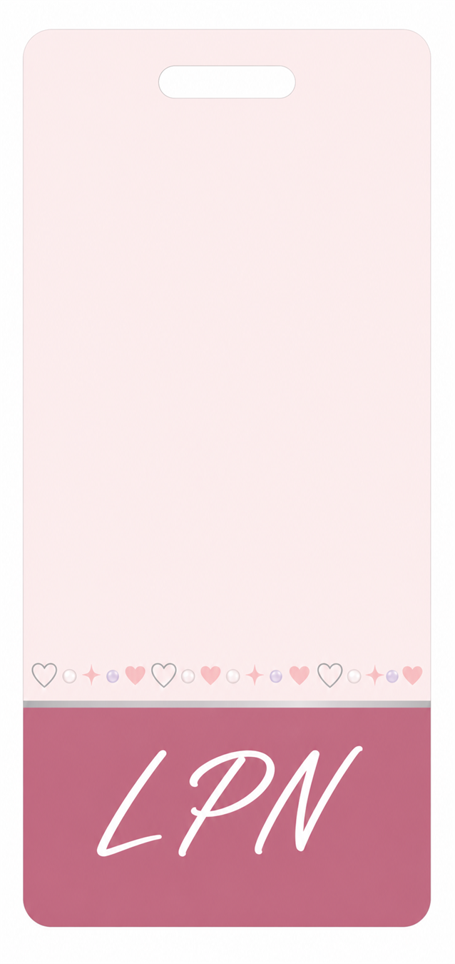 LPN pink and silver Badge Buddy, portrait Banded Signature design