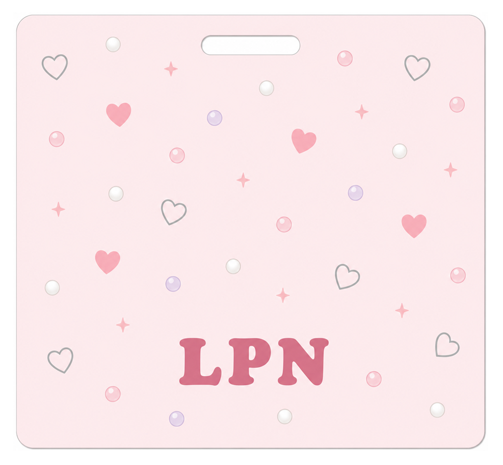 LPN pink and silver Badge Buddy, landscape Solid Scatter design