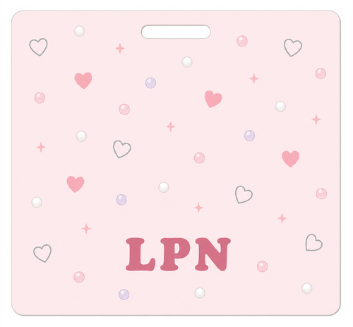 LPN pink and silver Badge Buddy, landscape Solid Scatter design