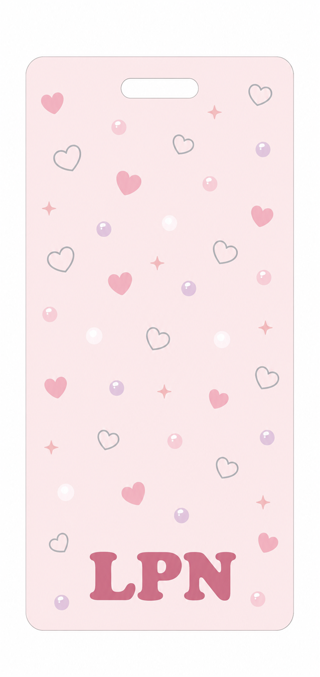 LPN pink and silver Badge Buddy, portrait Solid Scatter design
