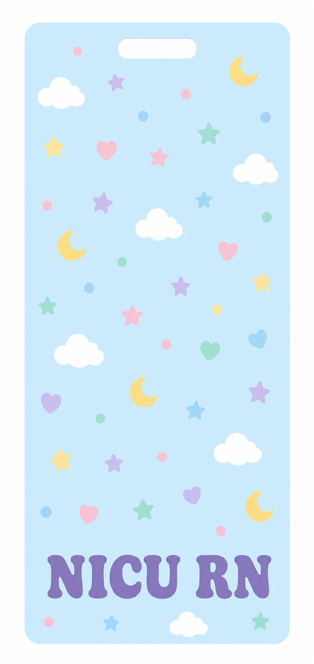NICU RN pastel Badge Buddy, portrait Solid Scatter design