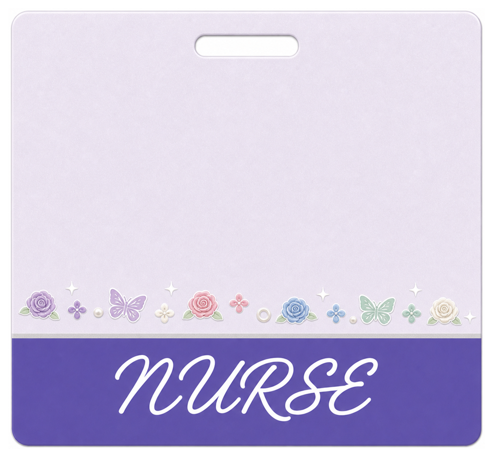 NURSE butterfly floral Badge Buddy, landscape Banded Signature design