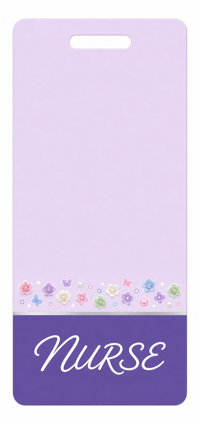 NURSE butterfly floral Badge Buddy, portrait Banded Signature design