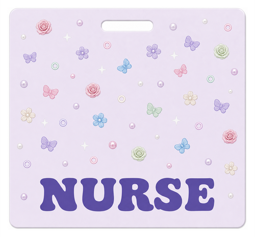 NURSE butterfly floral Badge Buddy, landscape Solid Scatter design
