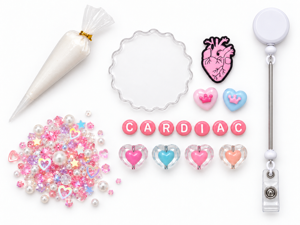 CARDIAC anatomical heart decoden cream badge reel DIY kit contents