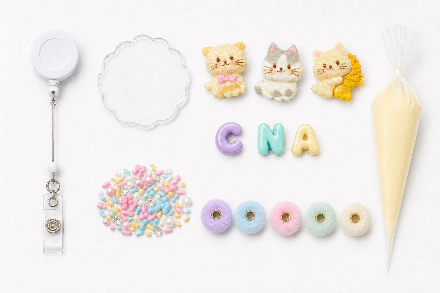 CNA Animals Cuties DIY badge reel kit contents