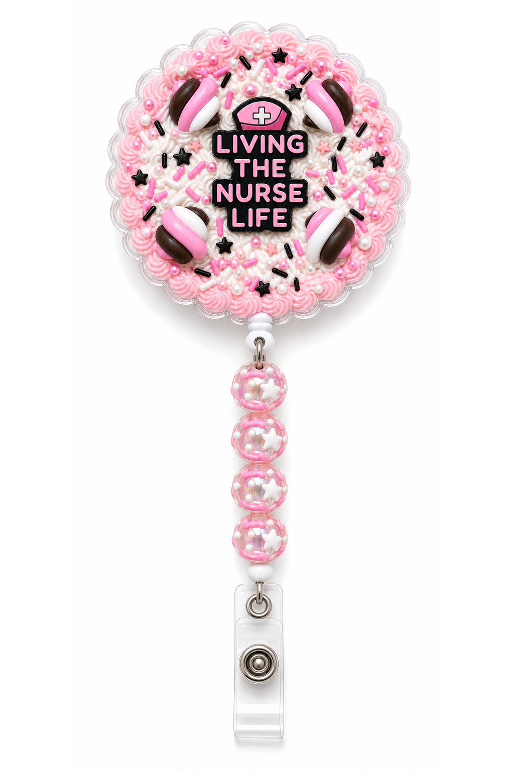 Decoden Cream Badge Reel — Living the Nurse Life Edition
