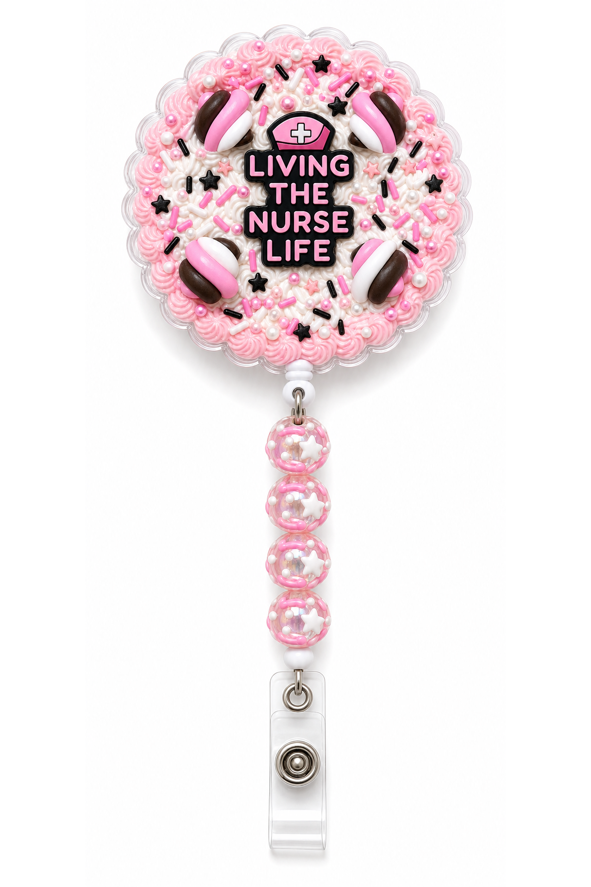 Decoden Cream Badge Reel — Living the Nurse Life Edition