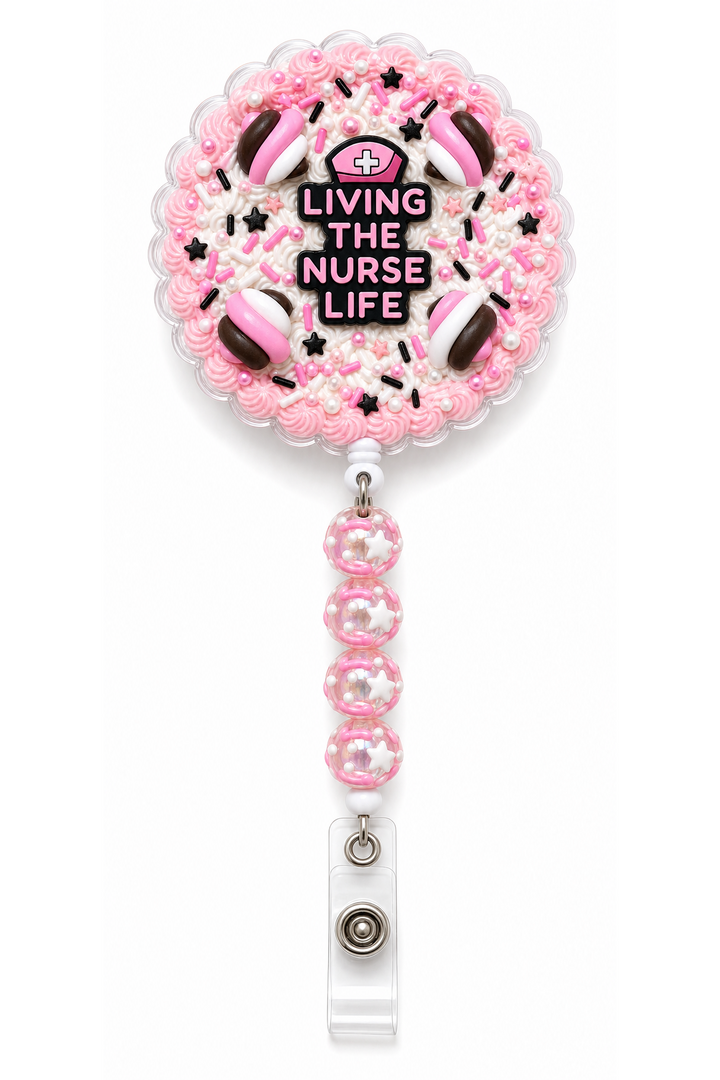 Decoden Cream Badge Reel — Living the Nurse Life Edition