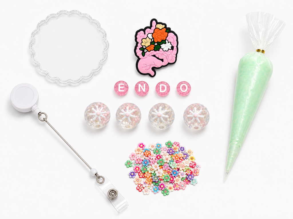 ENDO Floral decoden badge reel DIY kit contents