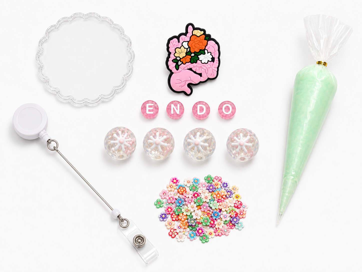ENDO Floral decoden badge reel DIY kit contents