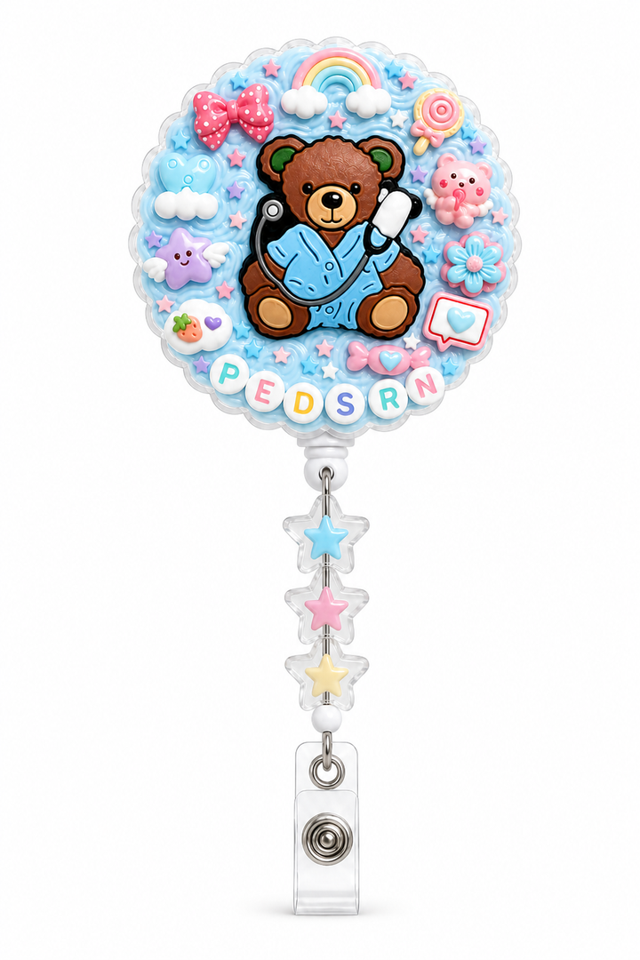 Decoden Cream Badge Reel — PEDS RN Edition