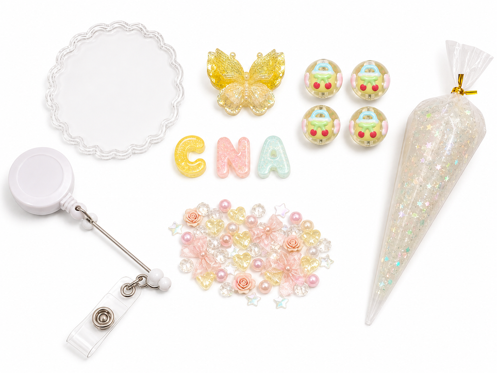 Golden Butterfly CNA glow decoden badge reel DIY kit contents