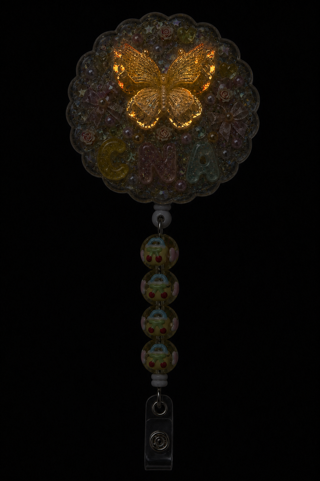 Golden Butterfly CNA decoden badge reel glow-in-the-dark effect