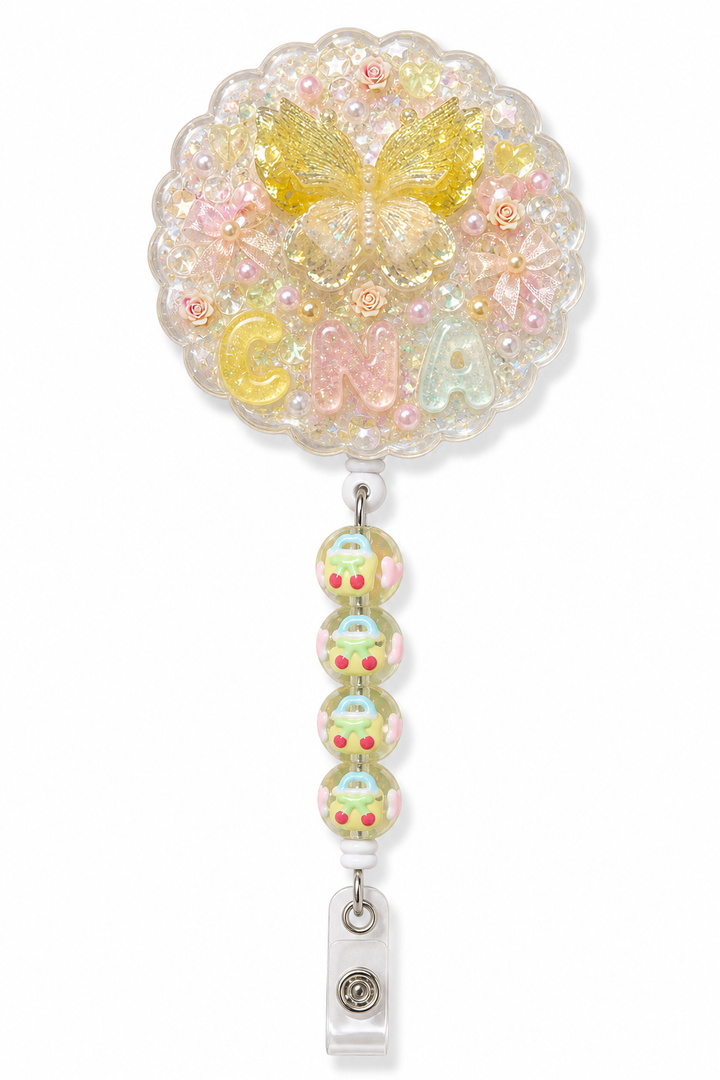 Decoden Cream Badge Reel — Golden Butterfly CNA Glow Edition