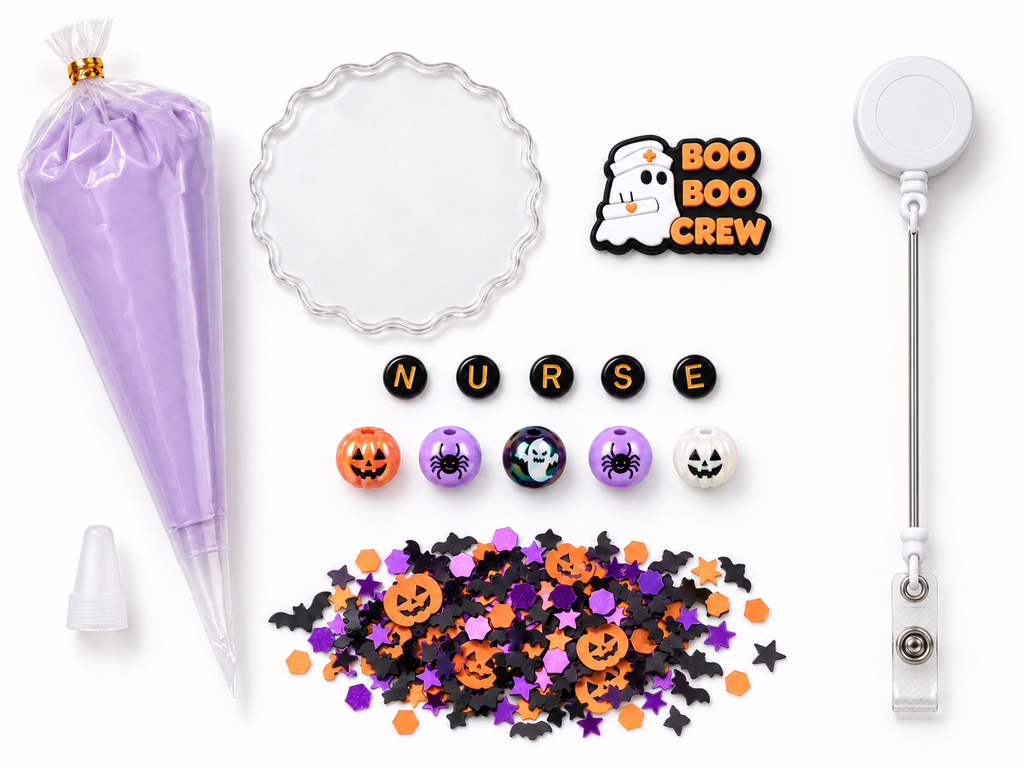 Boo Boo Crew Nurse Halloween decoden cream badge reel DIY kit contents