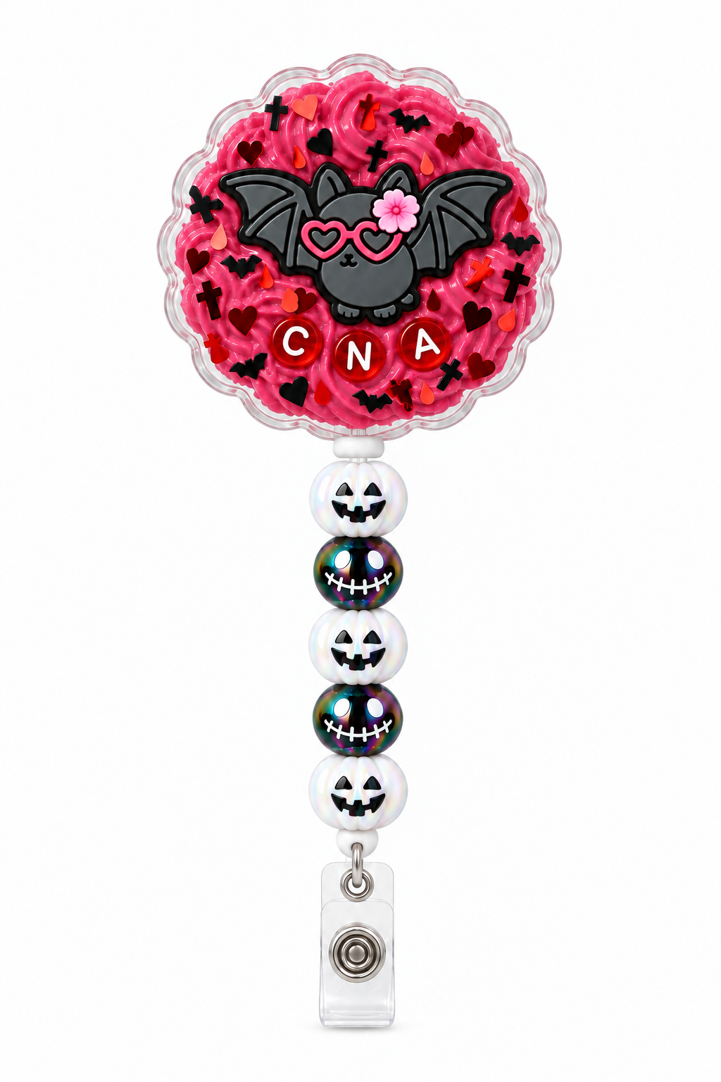 Goth Bat CNA Halloween decoden cream badge reel finished product
