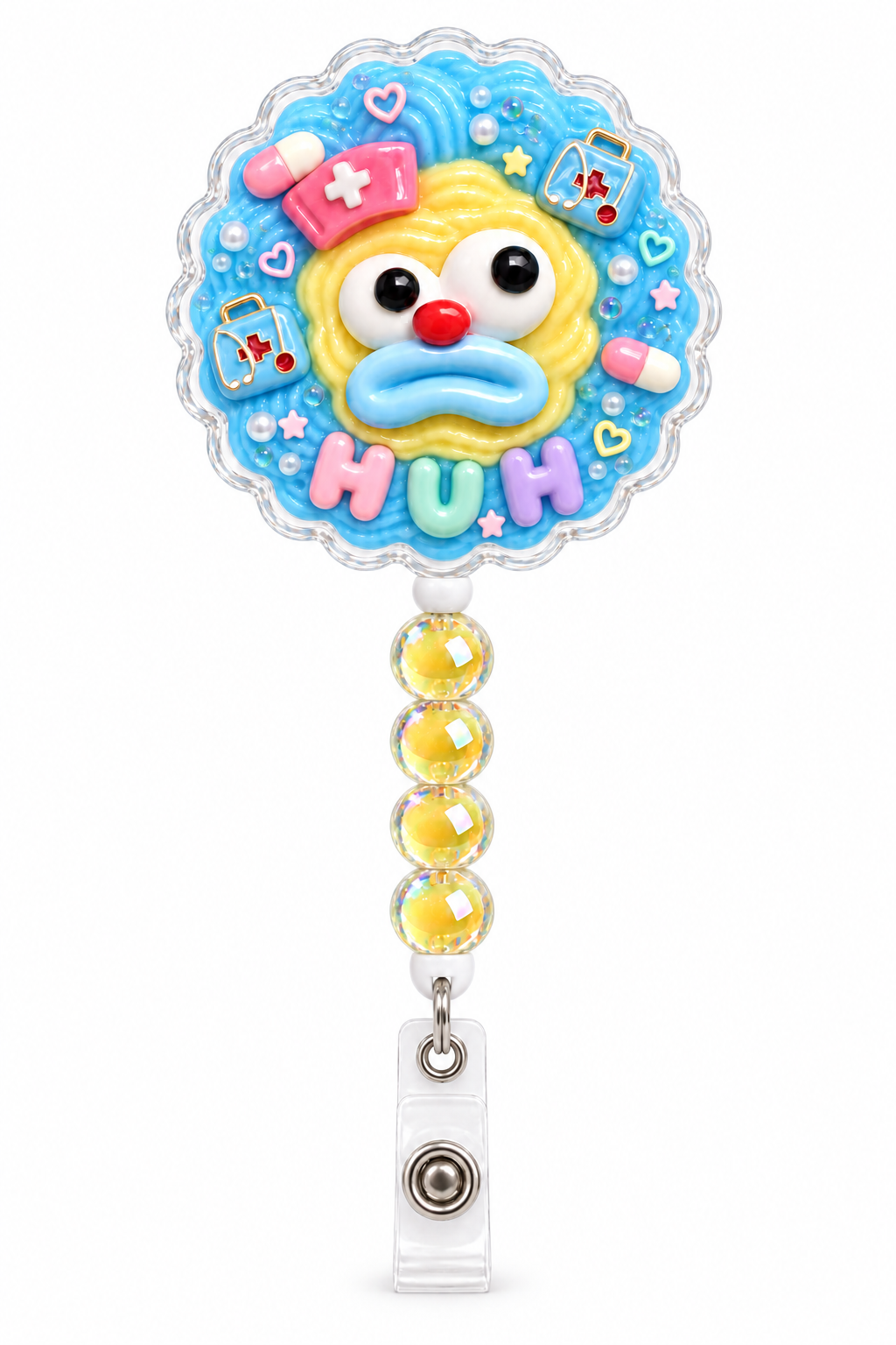 HUH Was That in Report decoden cream nurse badge reel finished product