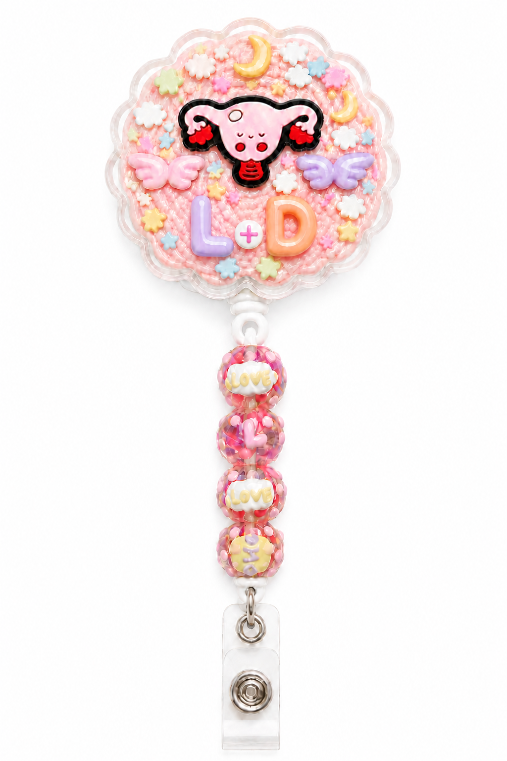 L+D Labor and Delivery decoden cream badge reel finished design on pure white background